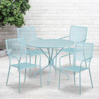 Flash Furniture CO-35RD-02CHR4-SKY-GG 35.25" Round Table Set with 4 Square Back Chairs in Blue